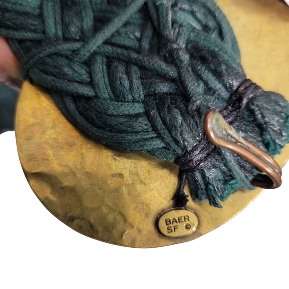 Baer SF Braided Belt Green Waxed Embellished Mixed Metals Discs Artsy Handmade - Picture 6 of 16